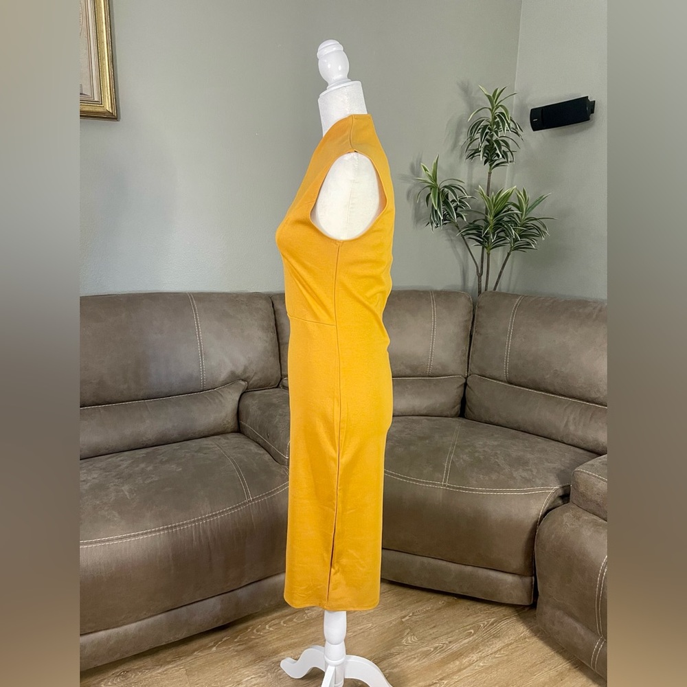 NWT Rolla Coster Mustard Yellow Bodycon Midi Dress Sz L Spring Summer Easter - Picture 6 of 9